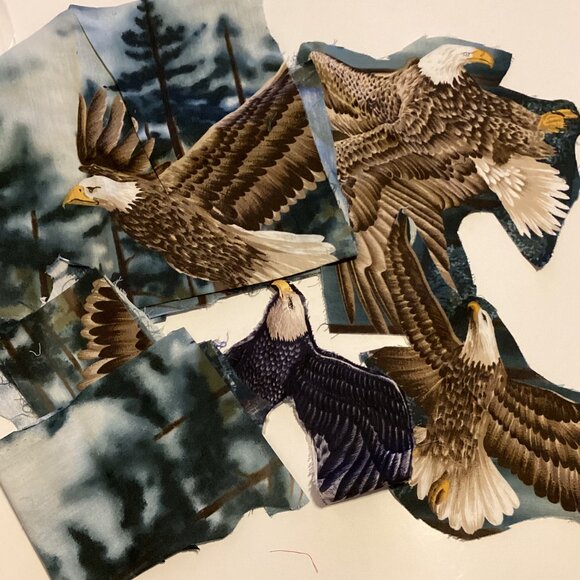 A Bundle Bag of Eagles Printed Cotton Fabric Scraps Quilting Sewing Crafts - Picture 1 of 4